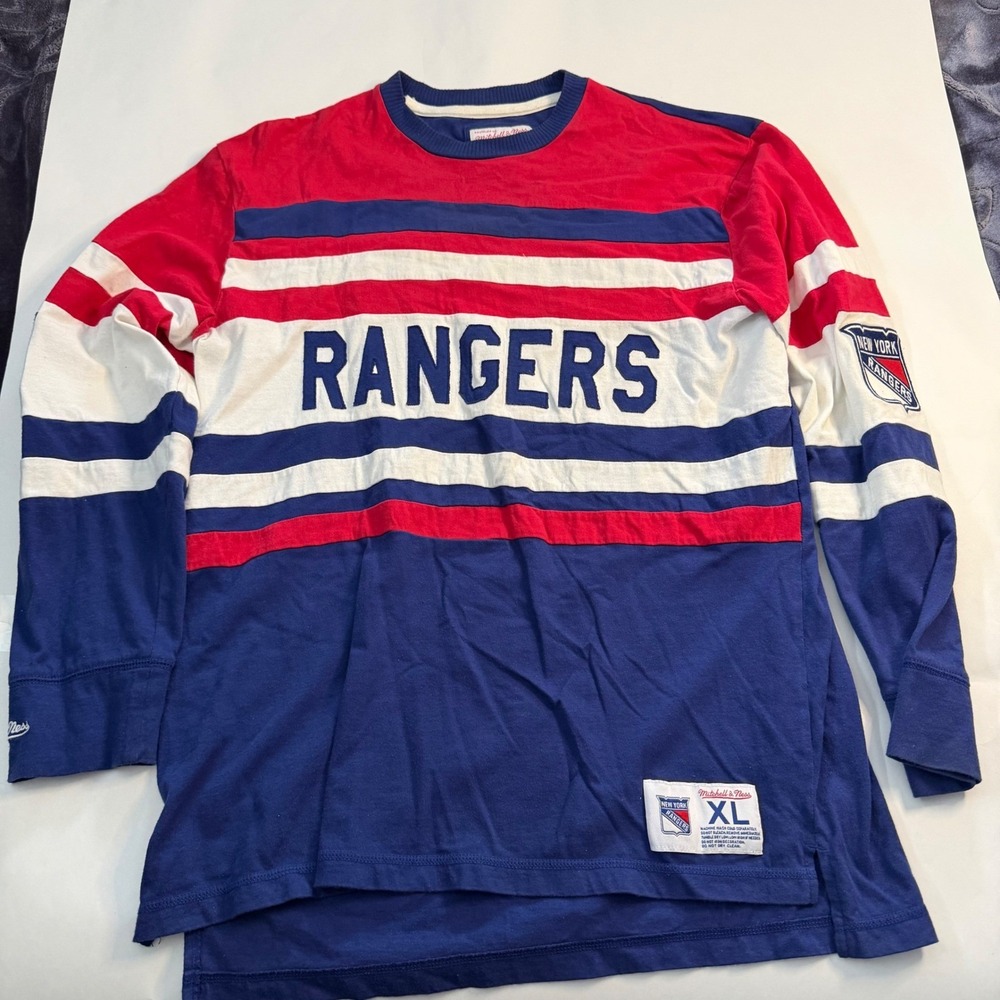 Mitchell & Ness New York Rangers Vintage Red Hockey Shirt Long Sleeve XL Sweater